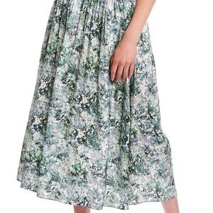 Vince Green and White Floral Smocked Maxi Skirt